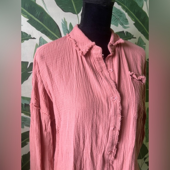 Pink Lily Women’s Orange Let Me Adore You Button Front Gauze Blouse Medium NWOT - Picture 5 of 9